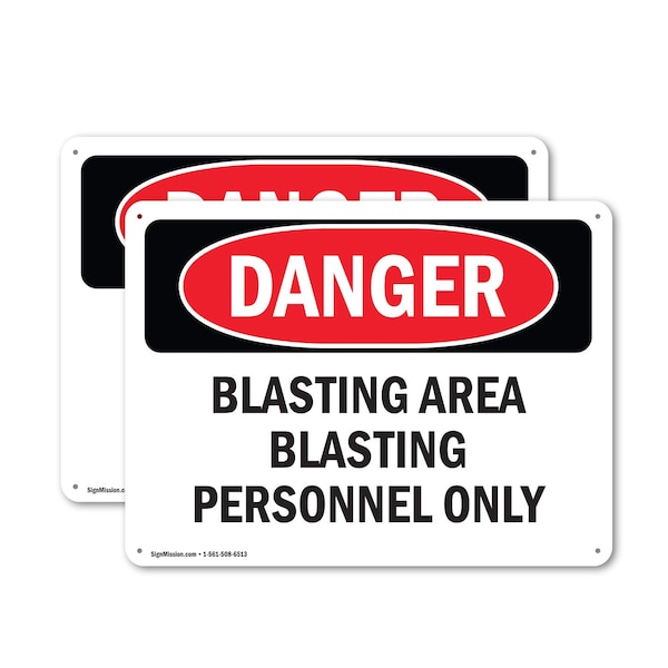 Signmission Blasting Area Blasting Personnel Only Danger Sign, Plastic, 10in W x 7in L, 2PK OS-2PACK-DS-P-710-L-2493 - main